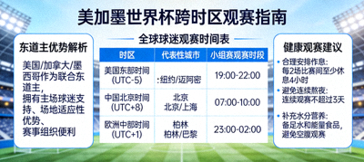 美加墨世界杯跨时区观赛指南，分析东道主优势与全球球迷观赛时间表，提供健康观赛建议
